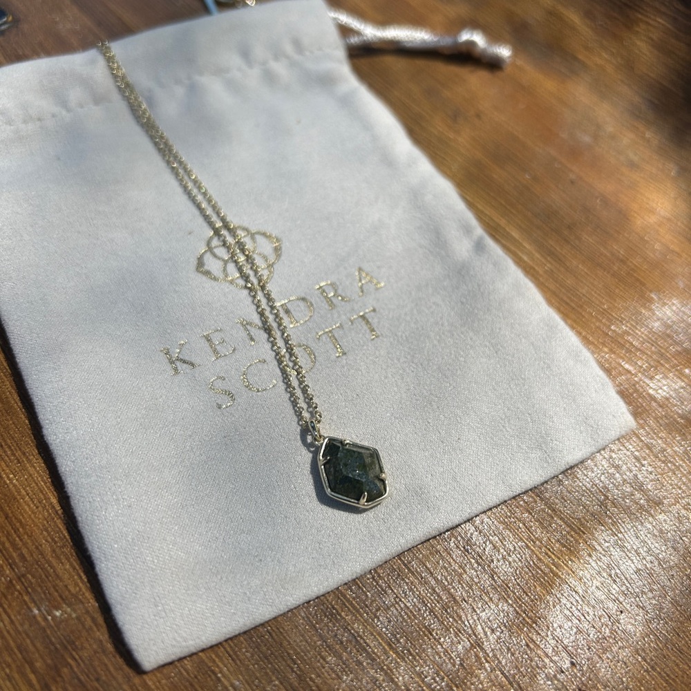 Kendra Scott Silver Necklace with Dark Green Pendant